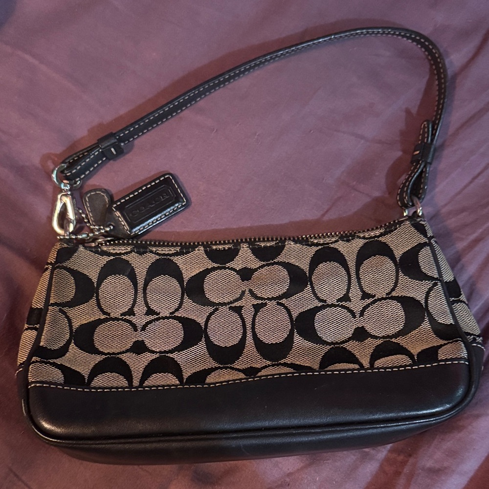 Coach Black and Tan Signature Shoulder Bag